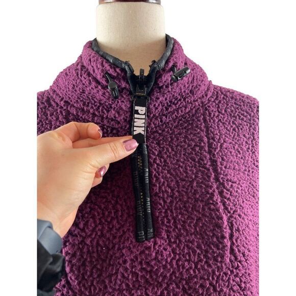Victoria’s Secret PINK Wubby Nubby 1/2 Zip Sweater Size Medium Burgundy - Picture 4 of 8